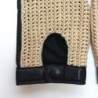 Mitaines Cuir d'Agneau Crochet Coton Noir Ecru Michèle Non Doublées.