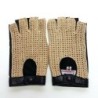 Mitaines Cuir d'Agneau Crochet Coton Noir Ecru Michèle Non Doublées.