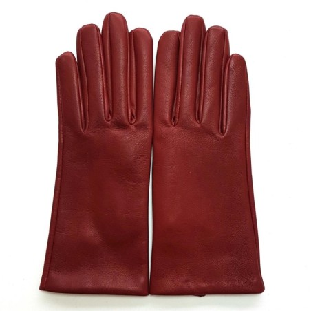 Gants en Cuir d'Agneau Rouge H Capucine Doublés Soie.