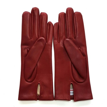 Gants en Cuir d'Agneau Rouge H Capucine Doublés Soie.