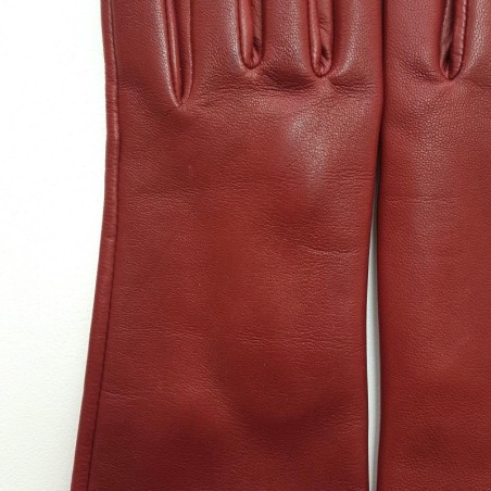 Gants en Cuir d'Agneau Rouge H Capucine Doublés Soie.