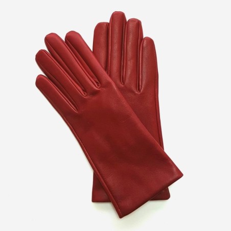 Gants en Cuir d'Agneau Rouge H Capucine Doublés Soie.