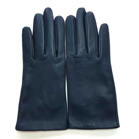 Gants en Cuir d'Agneau Bleu Marine Capucine Doublés Soie.