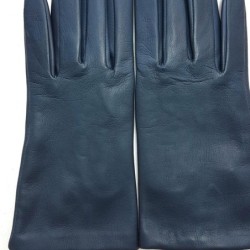 Gants en Cuir d'Agneau Bleu Marine Capucine Doublés Soie.
