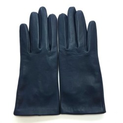 Gants en Cuir d'Agneau Bleu Marine Capucine Doublés Soie.