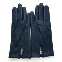 Gants en Cuir d'Agneau Bleu Marine Capucine Doublés Soie.