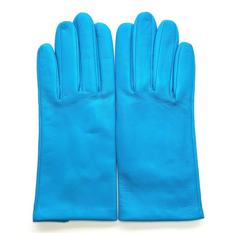 Gants en Cuir d'Agneau Turquoise Capucine Doublés Soie.