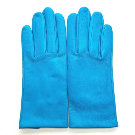 Gants en Cuir d'Agneau Turquoise Capucine Doublés Soie.