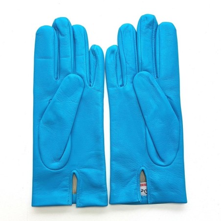 Gants en Cuir d'Agneau Turquoise Capucine Doublés Soie.