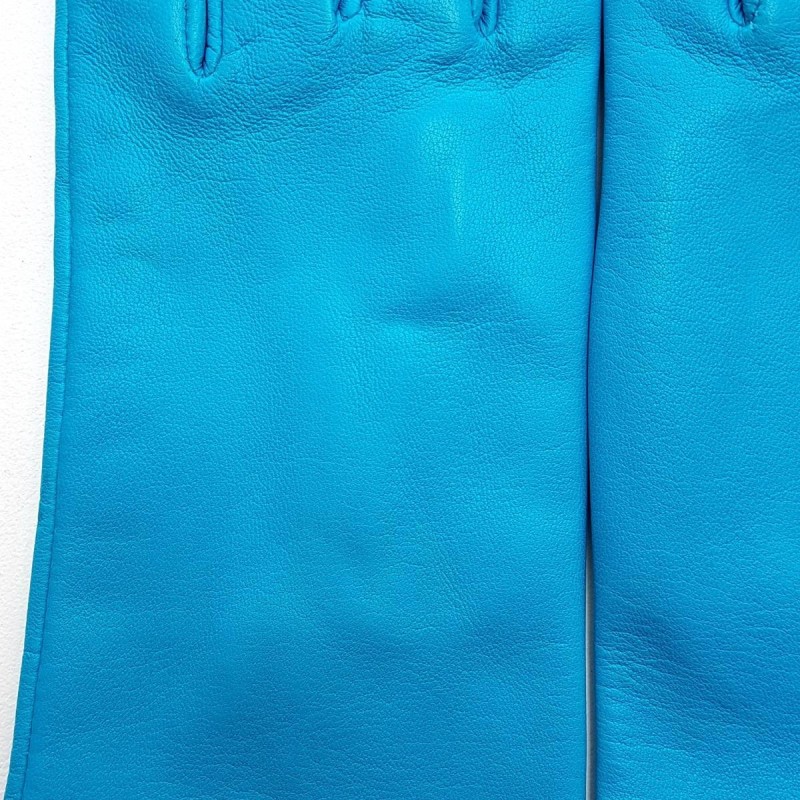 Gants en Cuir d'Agneau Turquoise Capucine Doublés Soie.