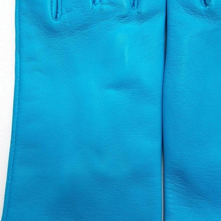 Gants en Cuir d'Agneau Turquoise Capucine Doublés Soie.