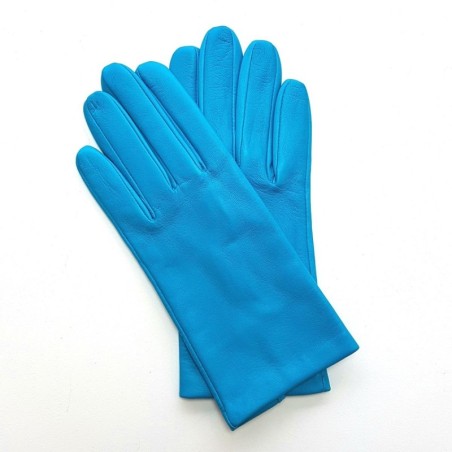 Gants en Cuir d'Agneau Turquoise Capucine Doublés Soie.