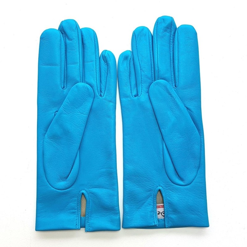 Gants en Cuir d'Agneau Turquoise Capucine Doublés Soie.