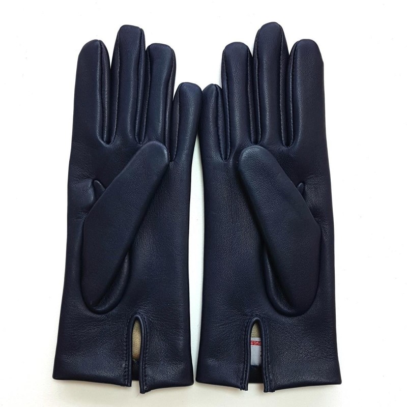 Gants en Cuir d'Agneau Prune Capucine Doublés Soie.