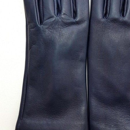 Gants en Cuir d'Agneau Prune Capucine Doublés Soie.