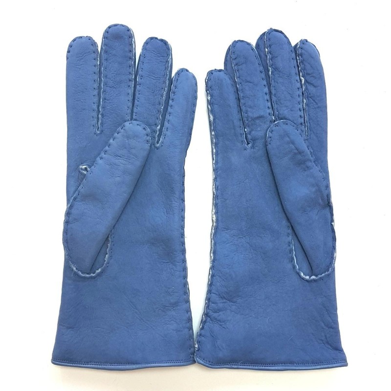 Gants en Cuir d'Agneau Lainé Bleu Jeans Anastasia.