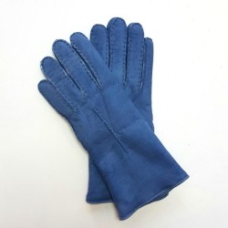 Gants en Cuir d'Agneau Lainé Bleu Jeans Anastasia.