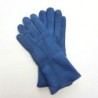 Gants en Cuir d'Agneau Lainé Bleu Jeans Anastasia.