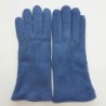 Gants en Cuir d'Agneau Lainé Bleu Jeans Anastasia.