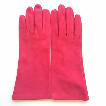 Gant en Cuir Chèvre Velours Fuchsia Coline Bis Doublés en Soie.