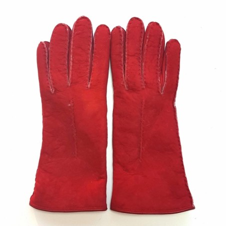 Gants en Cuir d'Agneau Lainé Rouge Anastasia.
