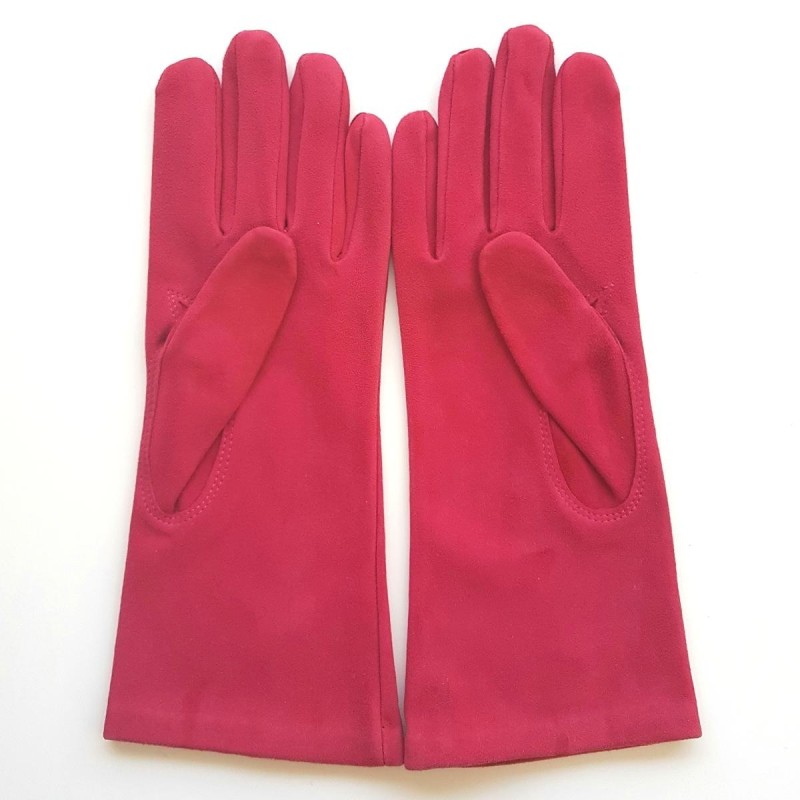 Gant en Cuir Chèvre Velours Fuchsia Coline Bis Doublés en Soie.