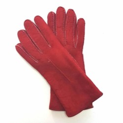 Gants en Cuir d'Agneau Lainé Rouge Anastasia.