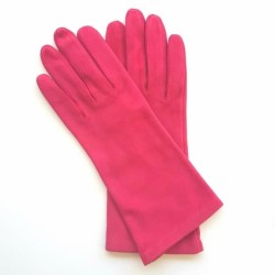 Gant en Cuir Chèvre Velours Fuchsia Coline Bis Doublés en Soie.