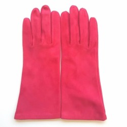 Gant en Cuir Chèvre Velours Fuchsia Coline Bis Doublés en Soie.