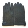 Gants en Cuir d'Agneau Noirs Damier Doublés Soie.