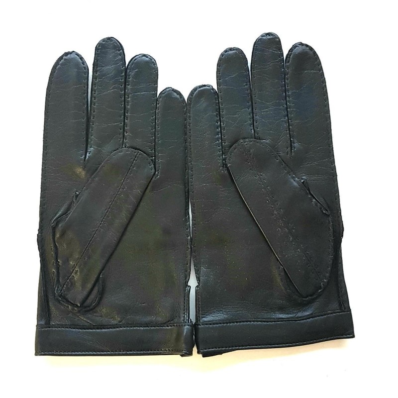 Gants en Cuir d'Agneau Noirs Damier Doublés Soie.