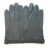 Gants en Cuir d'Agneau Gris Noirs Damier Doublés Soie.