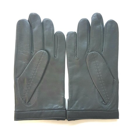 Gants en Cuir d'Agneau Gris Noirs Damier Doublés Soie.