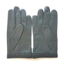 Gants en Cuir d'Agneau Gris Noirs Damier Doublés Soie.