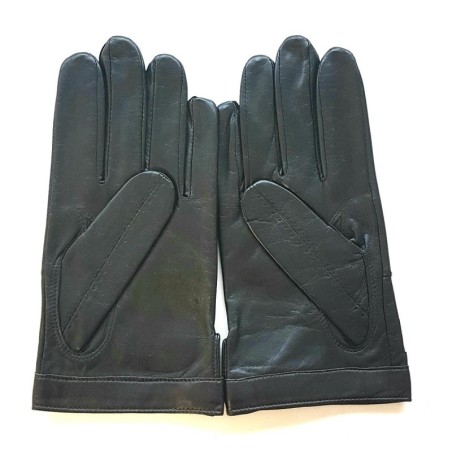 Gants en Cuir d'Agneau Noir Marron Damier Doublure Soie.