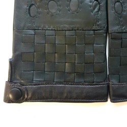 Gants en Cuir d'Agneau Noir Marron Damier Doublure Soie.