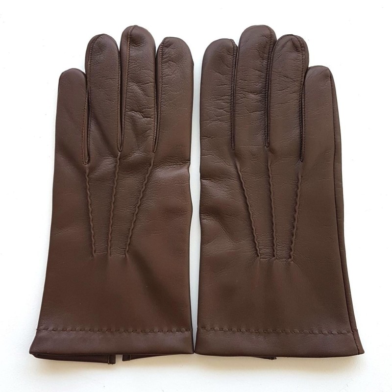 Gants en Cuir d'Agneau Tobacco Henri Doublure Soie.