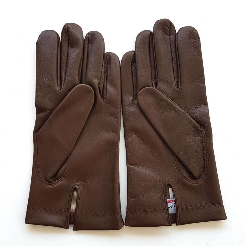 Gants en Cuir d'Agneau Tobacco Henri Doublure Soie.