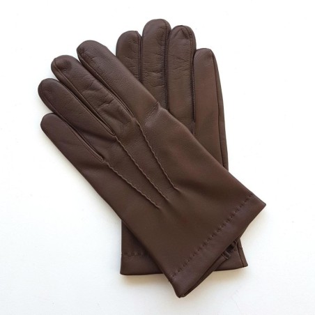 Gants en Cuir d'Agneau Tobacco Henri Doublure Soie.