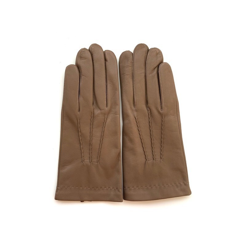 Gants en Cuir d'Agneau Argile Henri Doublure en Soie.