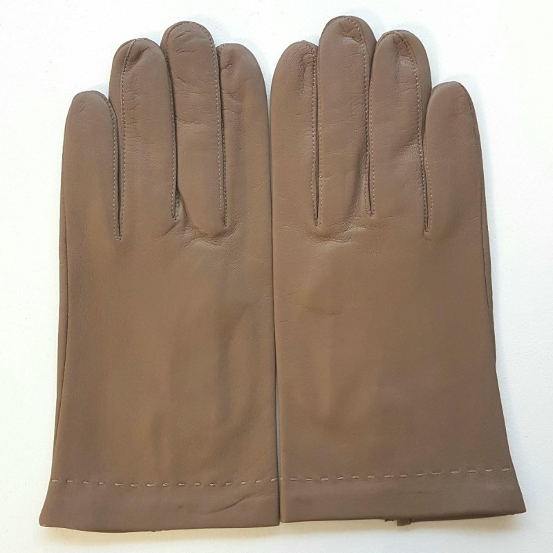 Gants en Cuir d'Agneau Argile Raphaël Doublure Soie.