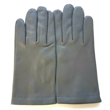 Gants en Cuir d'Agneau Gris Orange Martin Doublés Soie.