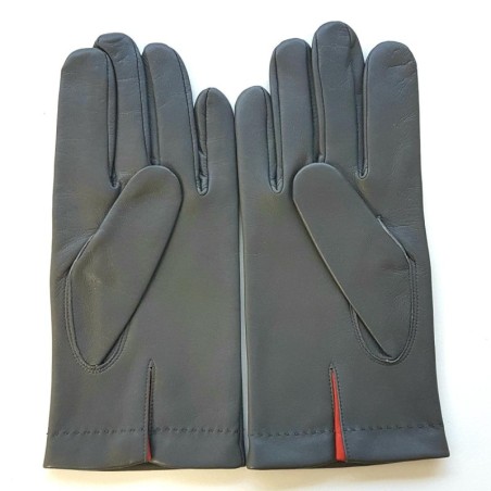 Gants en Cuir d'Agneau Gris Orange Martin Doublés Soie.