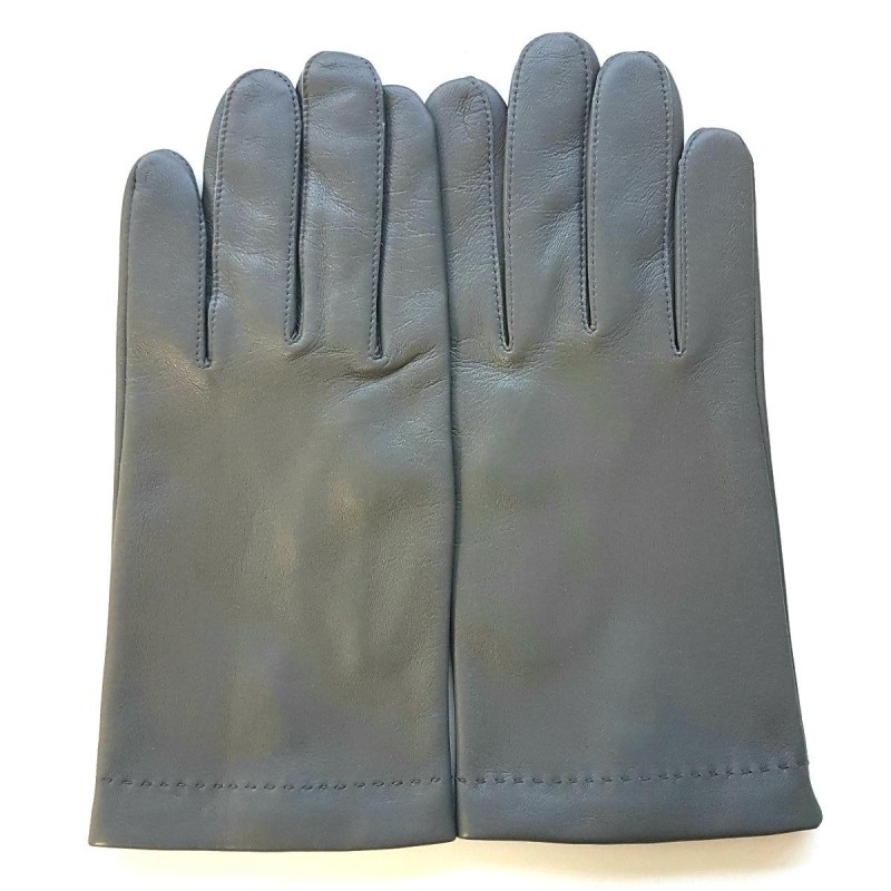 Gants en Cuir d'Agneau Gris Orange Martin Doublés Soie.