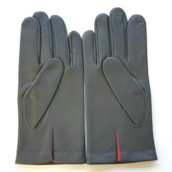 Gants en Cuir d'Agneau Gris Orange Martin Doublés Soie.