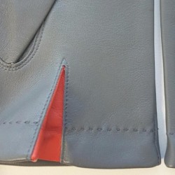 Gants en Cuir d'Agneau Gris Orange Martin Doublés Soie.