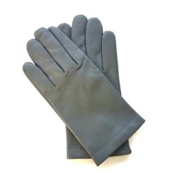 Gants en Cuir d'Agneau Gris Orange Martin Doublés Soie.