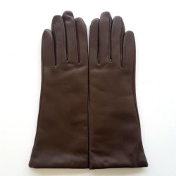 Gants en Cuir d'Agneau Marron Coline Doublés Cachemire.