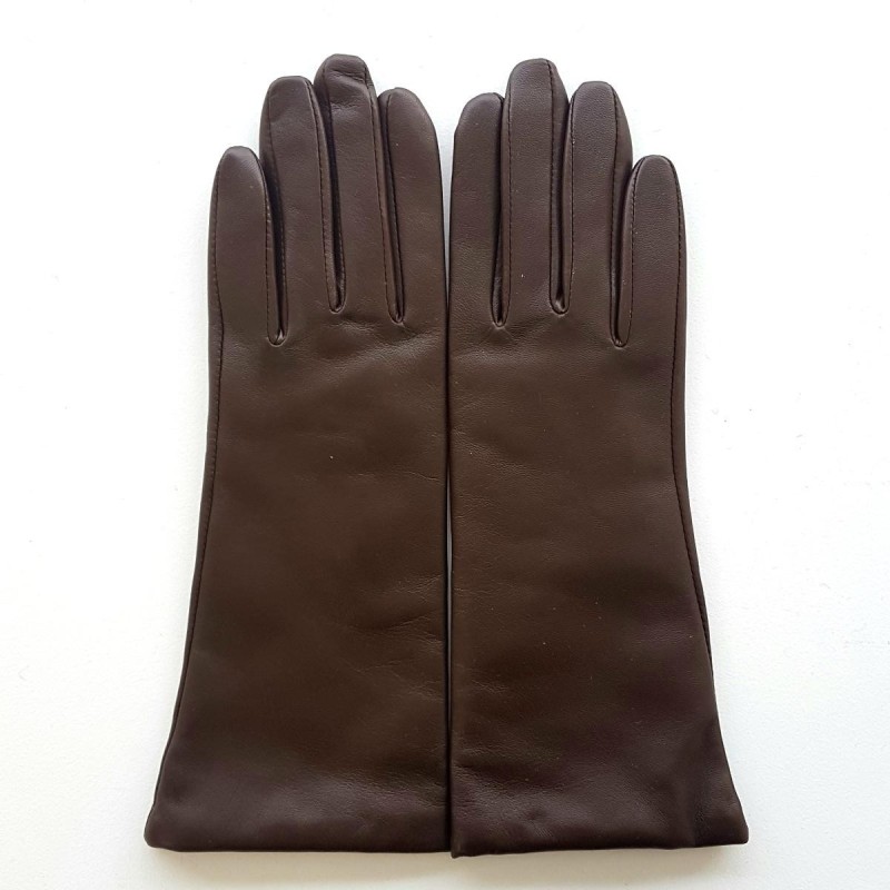 Gants en Cuir d'Agneau Marron Coline Doublés Cachemire.