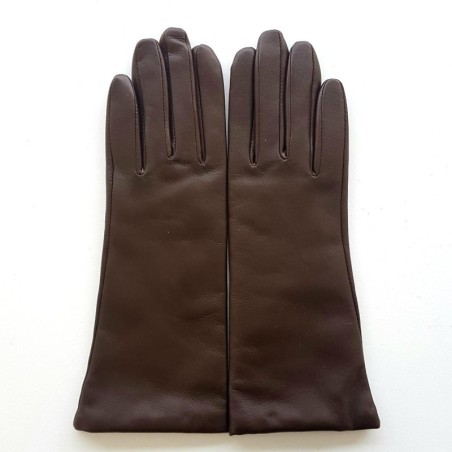 Gants en Cuir d'Agneau Marron Coline Doublés Cachemire.